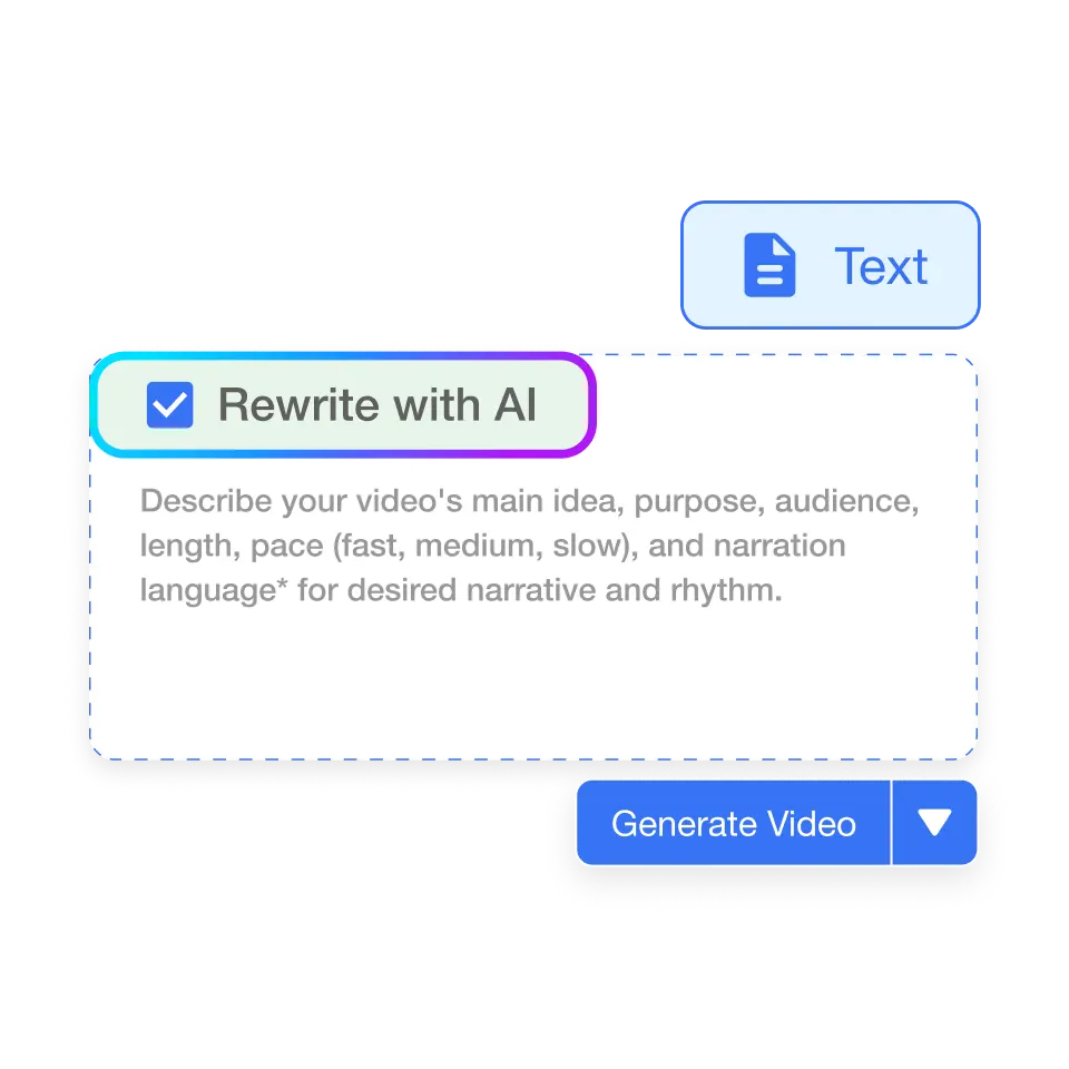 Use the text to video feature to turn case studies into videos.